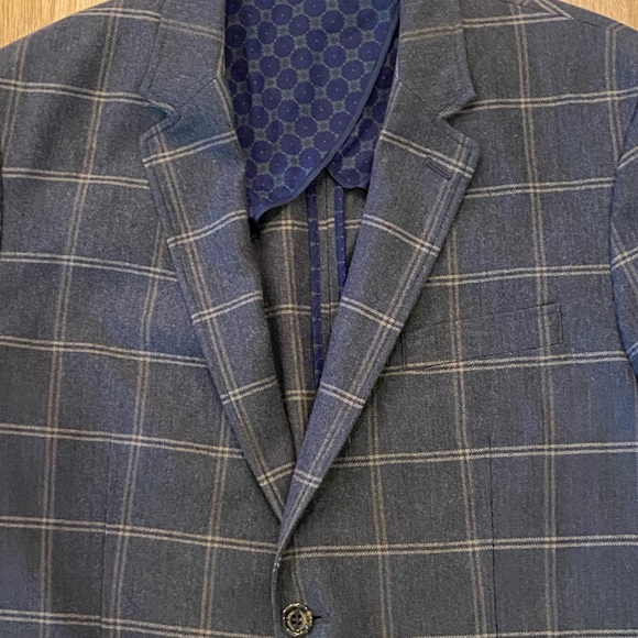 Tasso Elba Mens 2 Button Grey Sport Coat w Tan Window Pane Plaid / L 42-44 - Picture 6 of 16